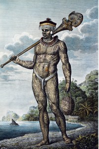 « Native of Nukahiva Island » (Homme de Nuku Hiva), par Wilhelm Gottlieb Tilesius von Tilenau, 1804, gravure sur cuivre par Egor Skotnikov, Krusenstern, 1813, Atlas, pl. 8. © Musée du quai Branly, Paris, Inv. N-A-027594.