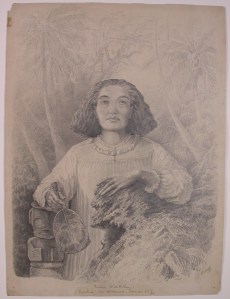 Portrait de la reine Vaekehu, dessin par Julien Viaud (Pierre Loti), 1872, publié dans L’Illustration du 11 octobre 1873. © Coll. Musée d’art et d’histoire, Rochefort.